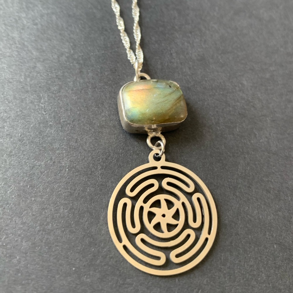 Labradorite Hecates Wheel Necklace - Triple Moon Goddess Crystal Necklace - goth